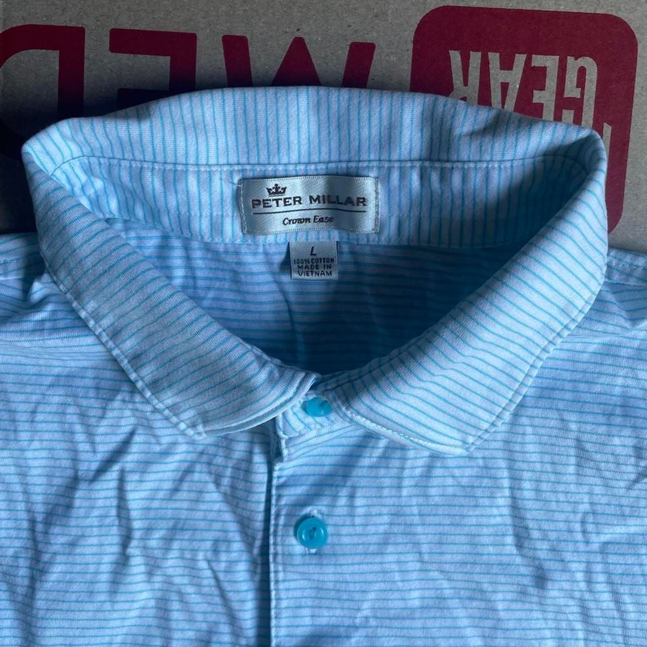 Peter Millar Polo Men’s Large Crown Ease White Light Blue Striped 4