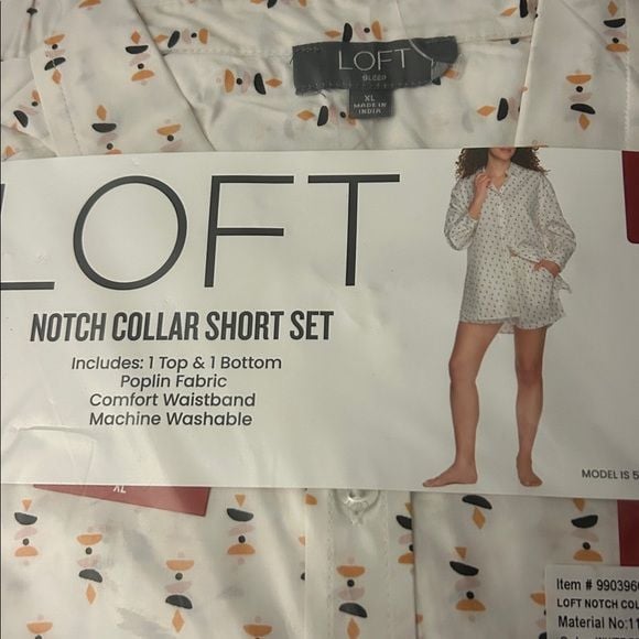 NWT LOFT Notch Collar Patterned Poplin Pajama Set Sz XL 9
