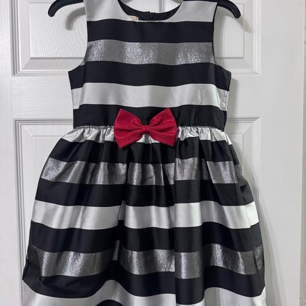 Purple Rose Girls Striped Formal Dress Size 14 Red Bow