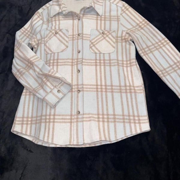 Member's Mark Cozy Button-Down Shirt Small Plaid Beige White