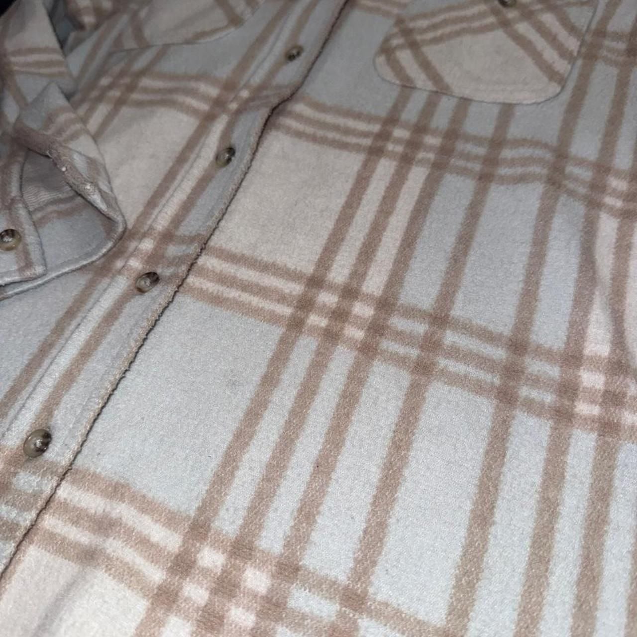Member's Mark Cozy Button-Down Shirt Small Plaid Beige White 7