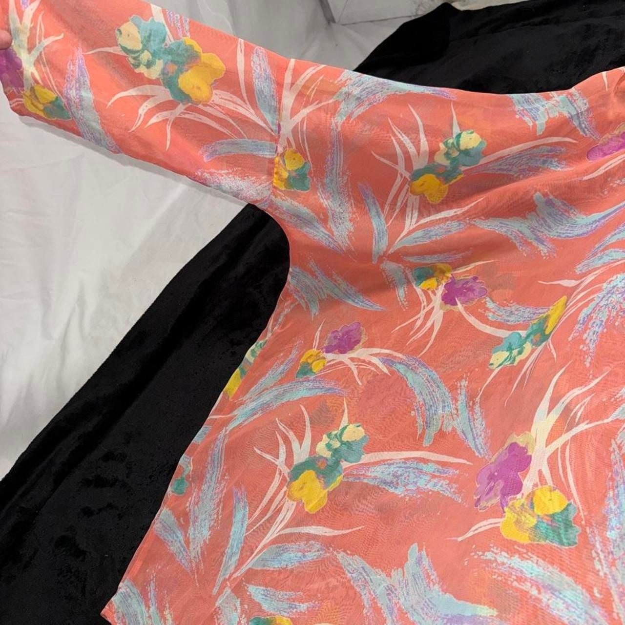 Peach Love California Floral Sheer Long Sleeve Blouse Coral Large 4
