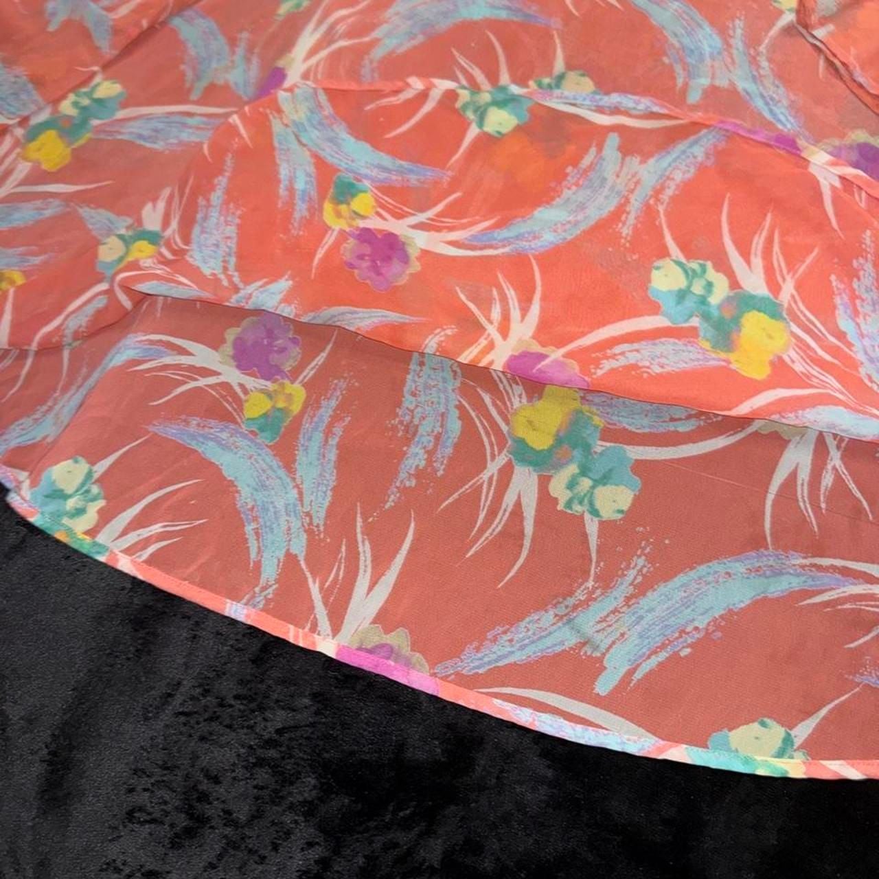 Peach Love California Floral Sheer Long Sleeve Blouse Coral Large 5