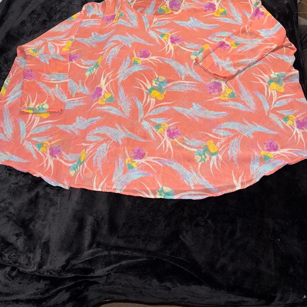 Peach Love California Floral Sheer Long Sleeve Blouse Coral Large 6