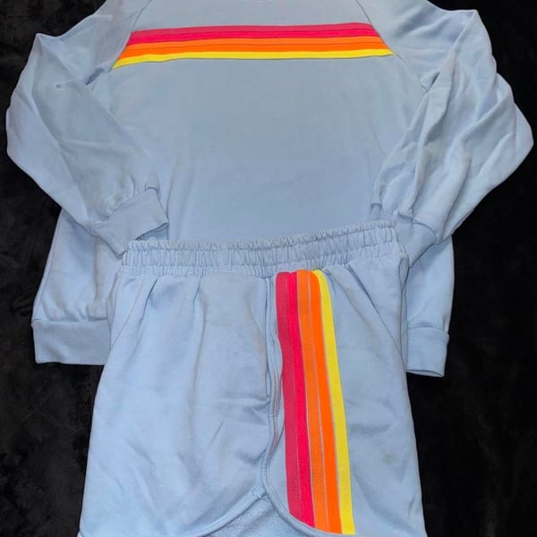 Light Blue Tracksuit With Rainbow Stripes Size L