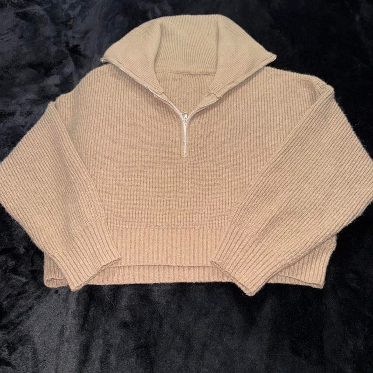 DAZY Tan Quarter Zip Ribbed Pullover Sweater 2
