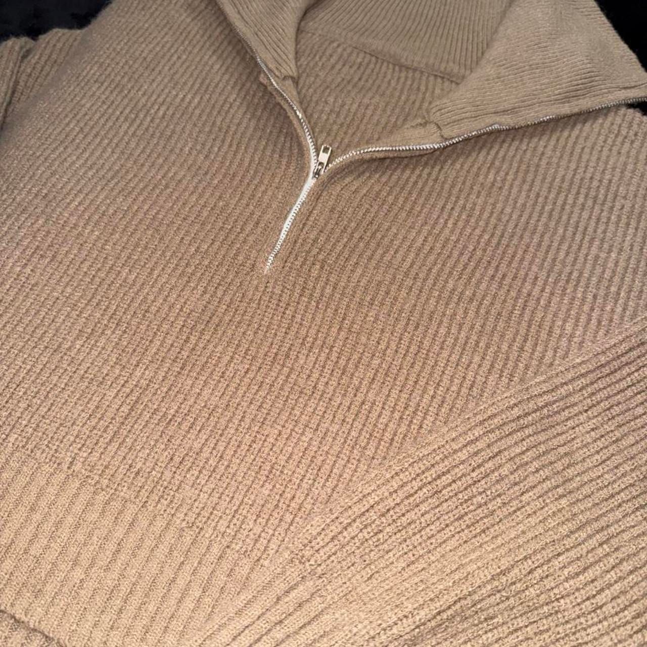 DAZY Tan Quarter Zip Ribbed Pullover Sweater 4