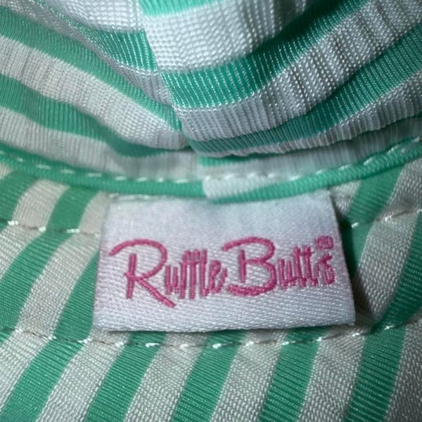 RuffleButts Green and White Striped Sun Hat Bucket Hat