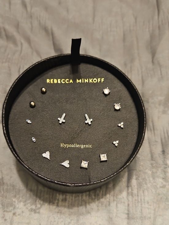 Rebecca Minkoff 8 Pair Hypoallergenic Stud Earring Set Silver Crystal 1