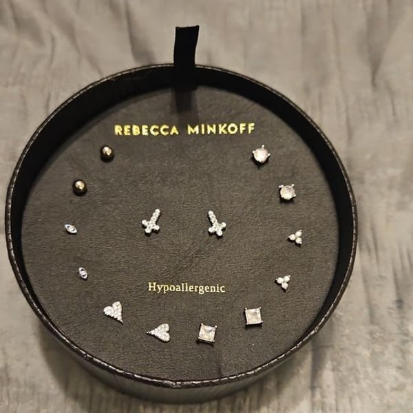 Rebecca Minkoff 8 Pair Hypoallergenic Stud Earring Set Silver Crystal