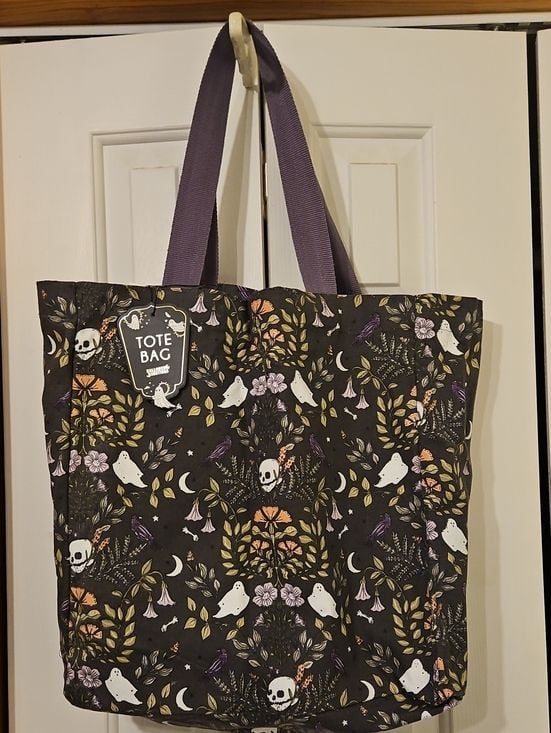 Halloween Ghost Skull Raven Botanical Tote Bag NWT Cottage Goth 3