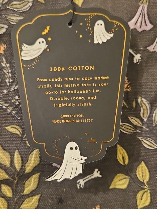 Halloween Ghost Skull Raven Botanical Tote Bag NWT Cottage Goth 5