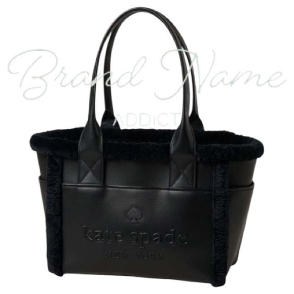 Kate Spade Large 17” Jett Black Faux Shearling Patent Leather Tote Bag 2
