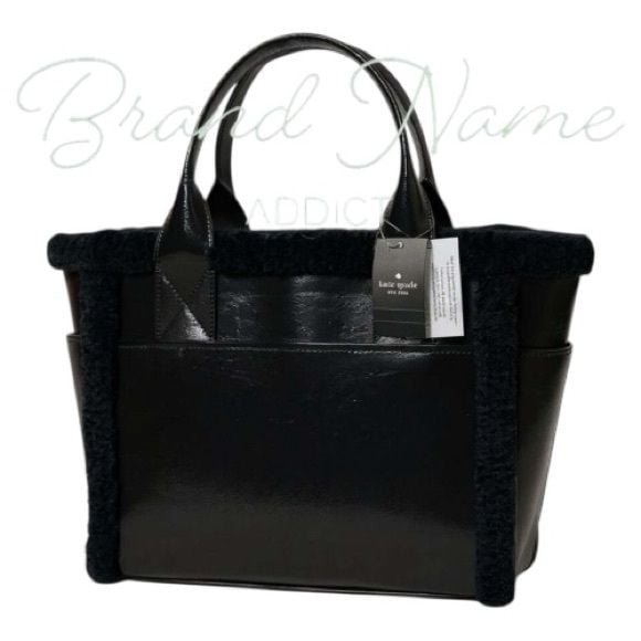 Kate Spade Large 17” Jett Black Faux Shearling Patent Leather Tote Bag 3