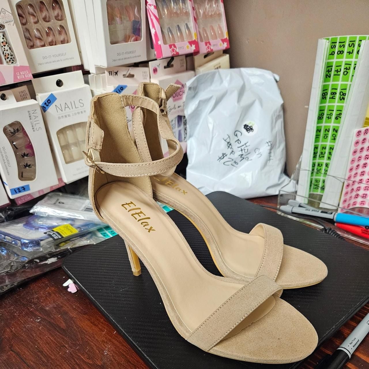 EleElax Nude Ankle Strap High Heel Sandals 5