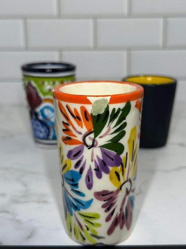 Vintage Mexican Style Hand Painted Ceramic Shot Glasses Set of 3 3