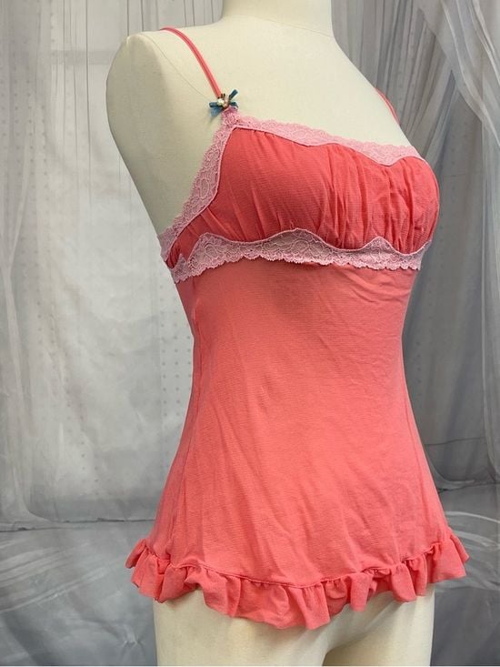 Vintage Victoria's Secret Angels Milkmaid Camisole Lace-Trim Chemise Nylon Mesh 2