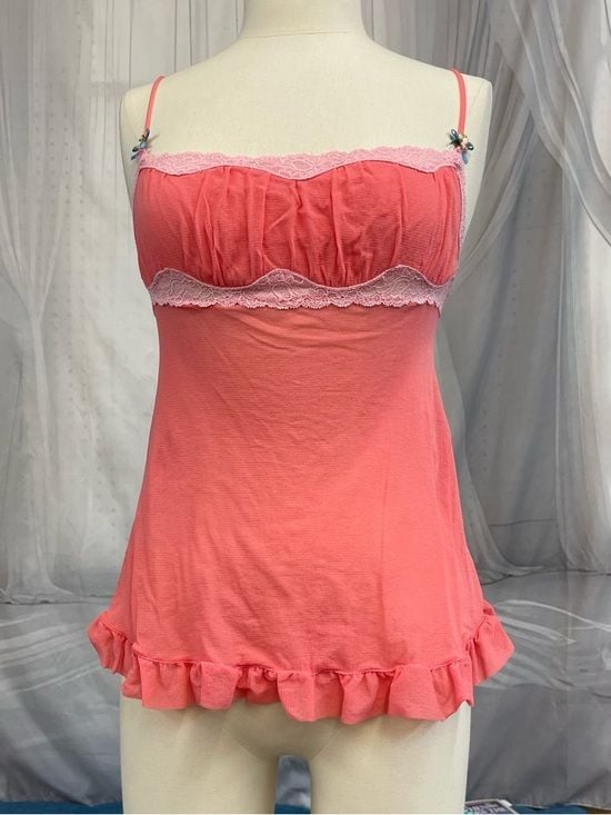 Vintage Victoria's Secret Angels Milkmaid Camisole Lace-Trim Chemise Nylon Mesh 3