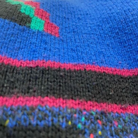 Concrete Jungle Blue Teal Geometric Pattern Men's Sweater Y2K 90s Western Wool B 5