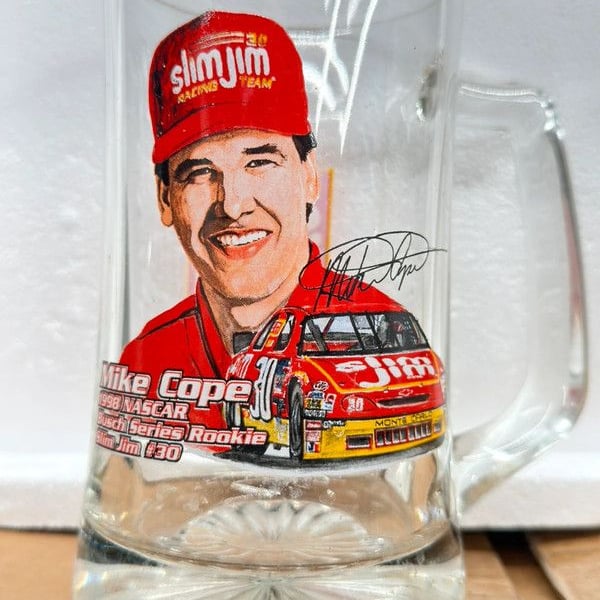 Vintage 1998 24oz beer mug Mike Cope Slim Jim Racing Team
