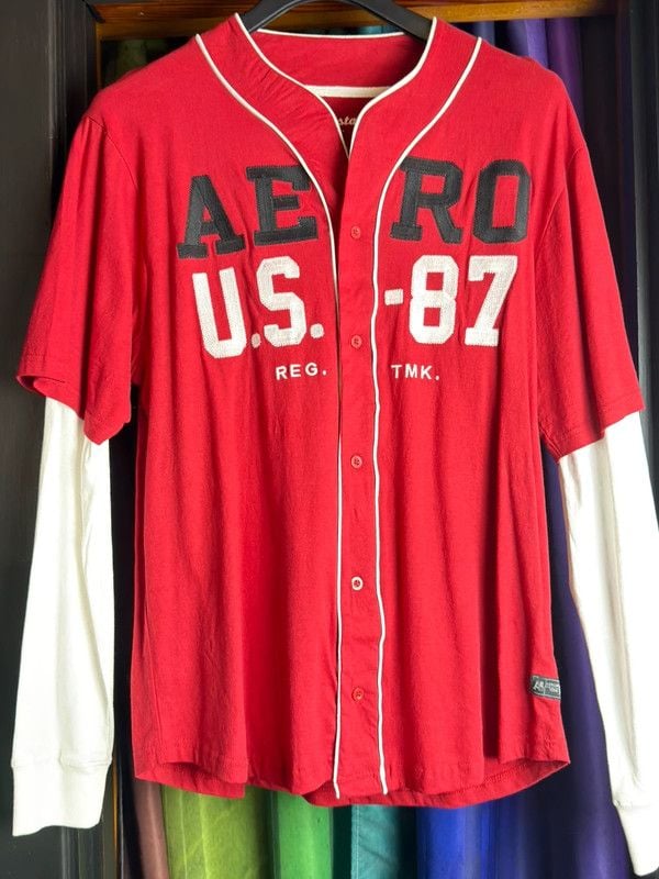 Aeropostale Layered Baseball Jersey Shirt Red 2