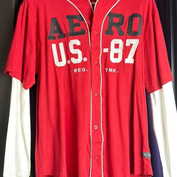 Aeropostale Layered Baseball Jersey Shirt Red