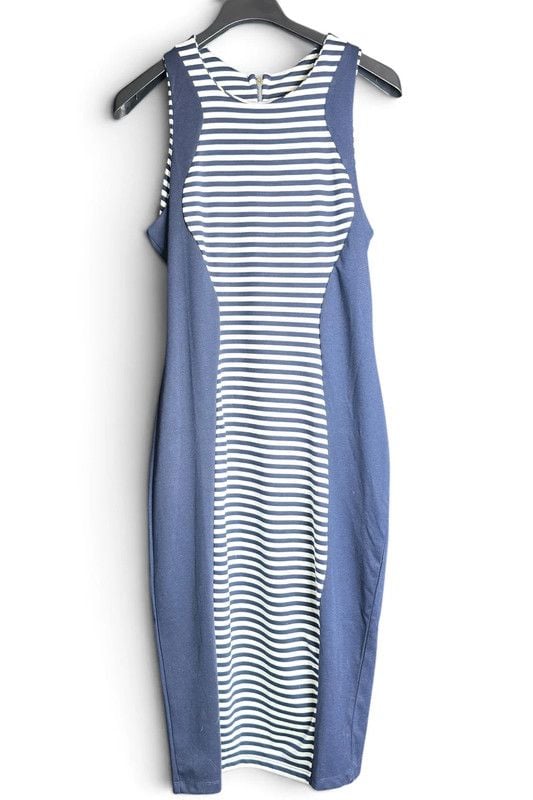 Poof Couture Navy Blue Striped Illusion Bodycon Sheath Dress 2X 2