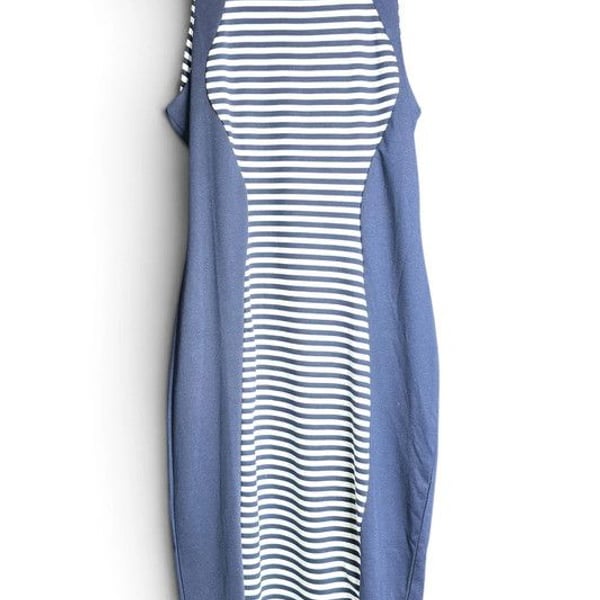 Poof Couture Navy Blue Striped Illusion Bodycon Sheath Dress 2X
