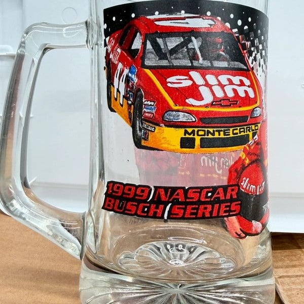 "Vintage 1999 Nascar Busch Series #44 glass beer mug stein 24oz"