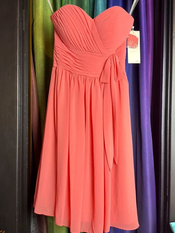 Gather and Gown Coral Madison Strapless Chiffon Bridesmaid Dress - Size 0 2
