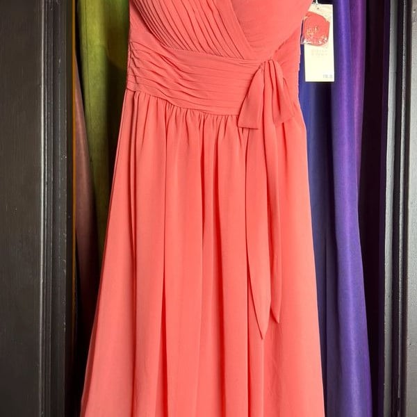 Gather and Gown Coral Madison Strapless Chiffon Bridesmaid Dress - Size 0