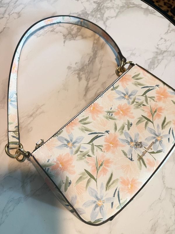 Nanette Lepore Floral Baguette Shoulder Bag Pastel Pink Blue EUC 2