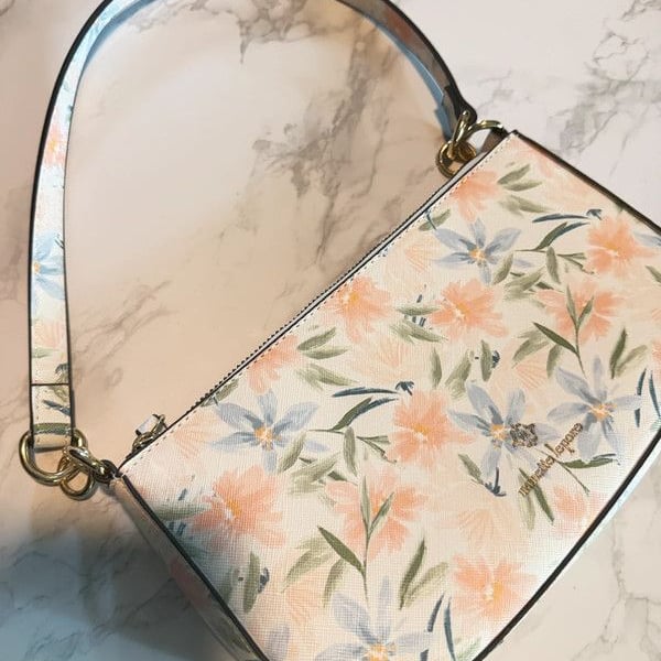 Nanette Lepore Floral Baguette Shoulder Bag Pastel Pink Blue EUC