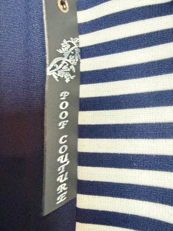 Poof Couture Navy Blue Striped Illusion Bodycon Sheath Dress 2X 5