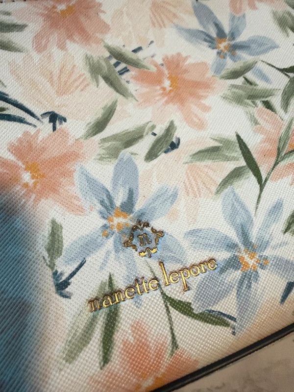 Nanette Lepore Floral Baguette Shoulder Bag Pastel Pink Blue EUC 4