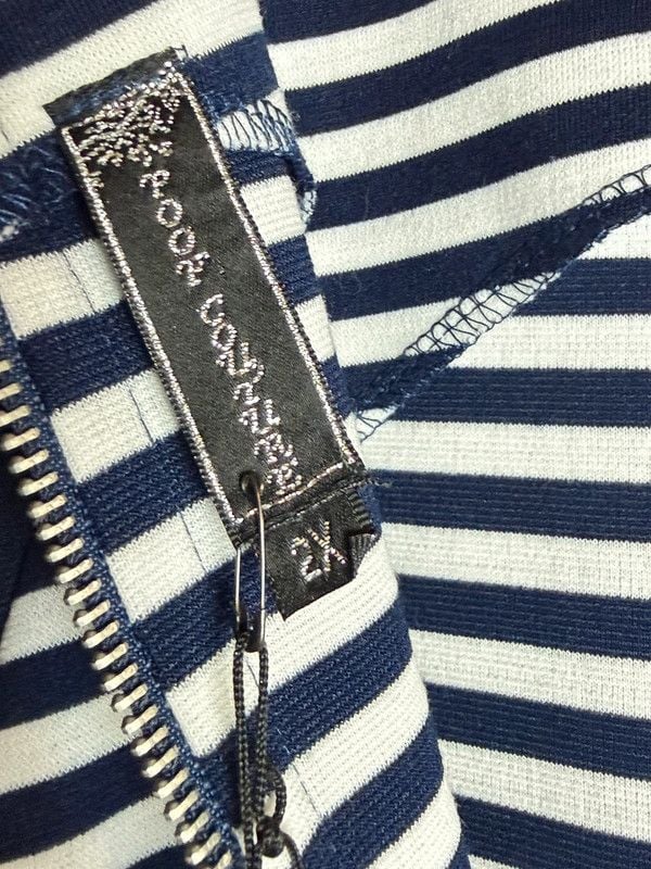 Poof Couture Navy Blue Striped Illusion Bodycon Sheath Dress 2X 6