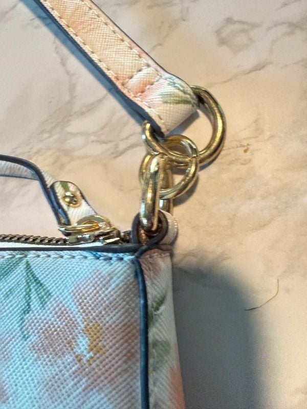 Nanette Lepore Floral Baguette Shoulder Bag Pastel Pink Blue EUC 7