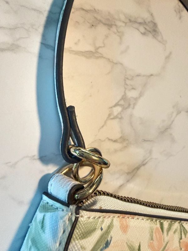 Nanette Lepore Floral Baguette Shoulder Bag Pastel Pink Blue EUC 8