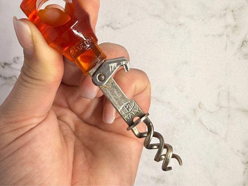 Vintage Made in Italy Amber Acrylic Corkscrew | Orange Retro Wine Opener 3