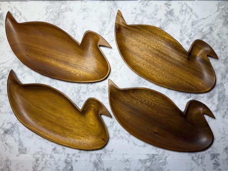 Wooden Duck Bowls Set of 4 | Hand Carved Wood Duck Dishes 4