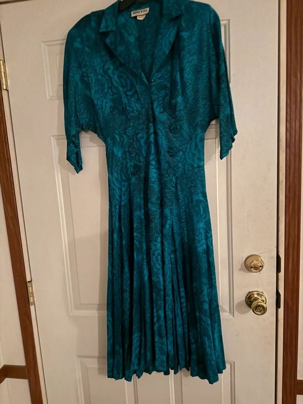 Vintage Oscar & Me Teal Black Midi Dress Size 5/6 2