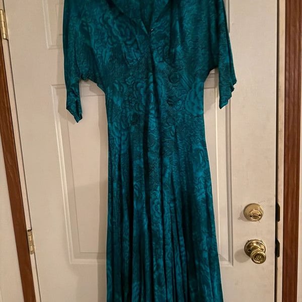 Vintage Oscar & Me Teal Black Midi Dress Size 5/6