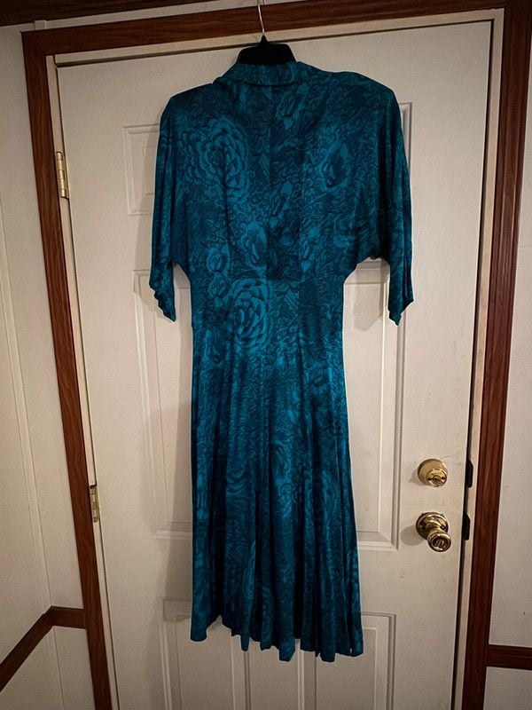 Vintage Oscar & Me Teal Black Midi Dress Size 5/6 4