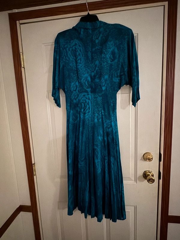Vintage Oscar & Me Teal Black Midi Dress Size 5/6 5