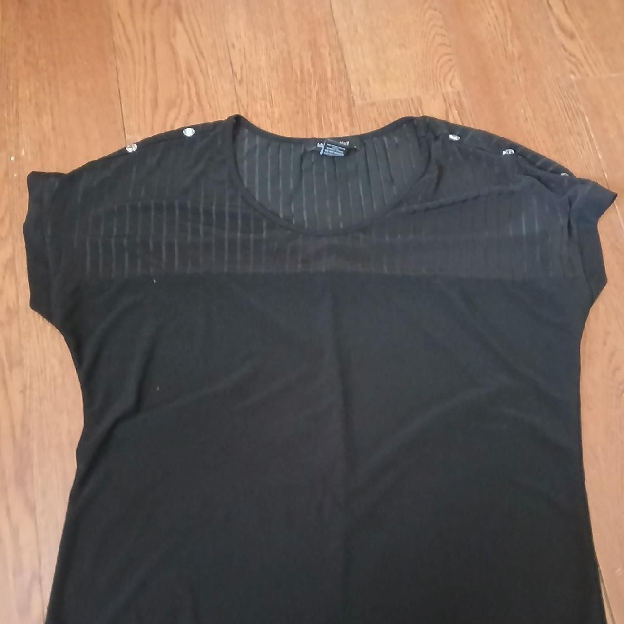 Adele & May Black Sheer Striped Rhinestone Button Top 2