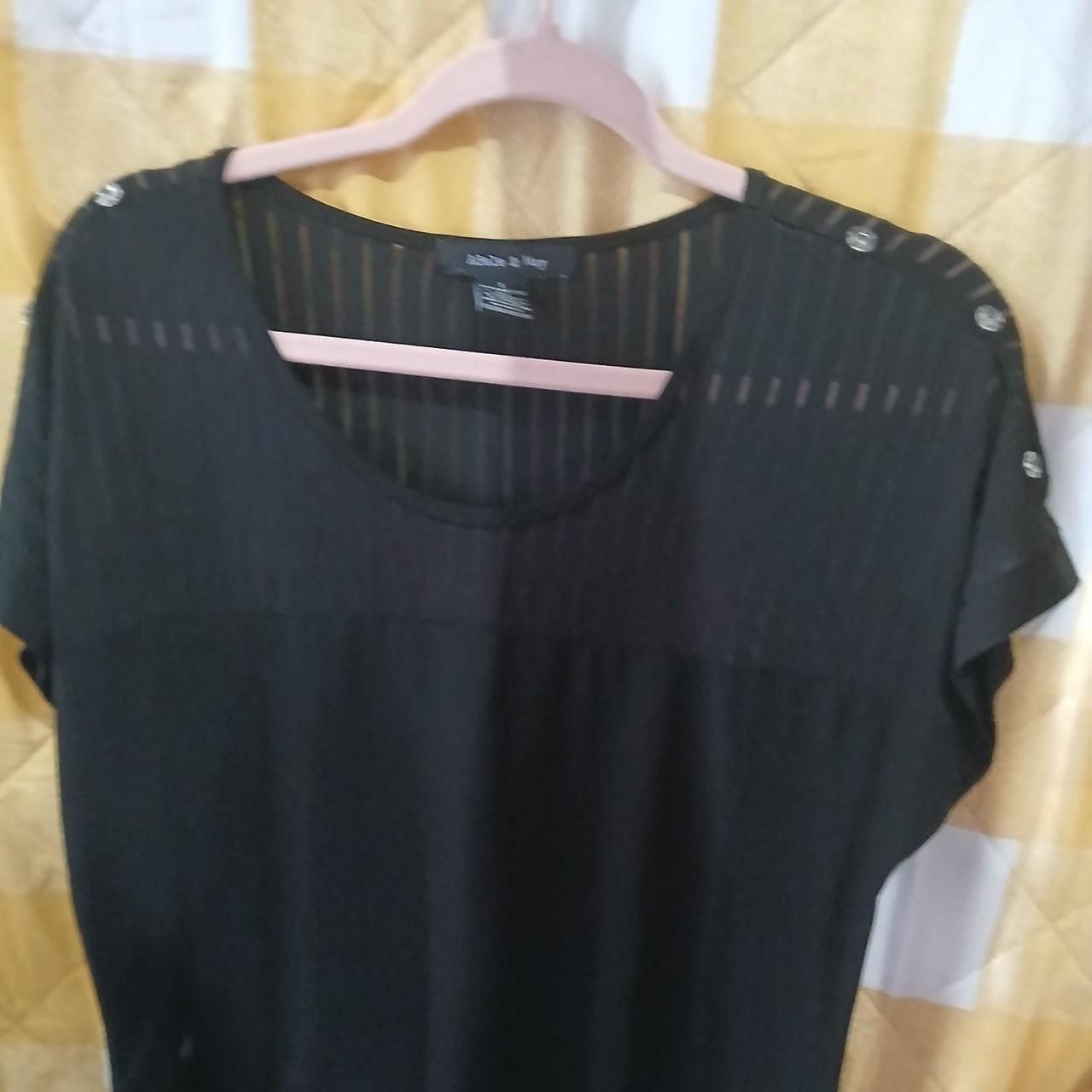 Adele & May Black Sheer Striped Rhinestone Button Top 3