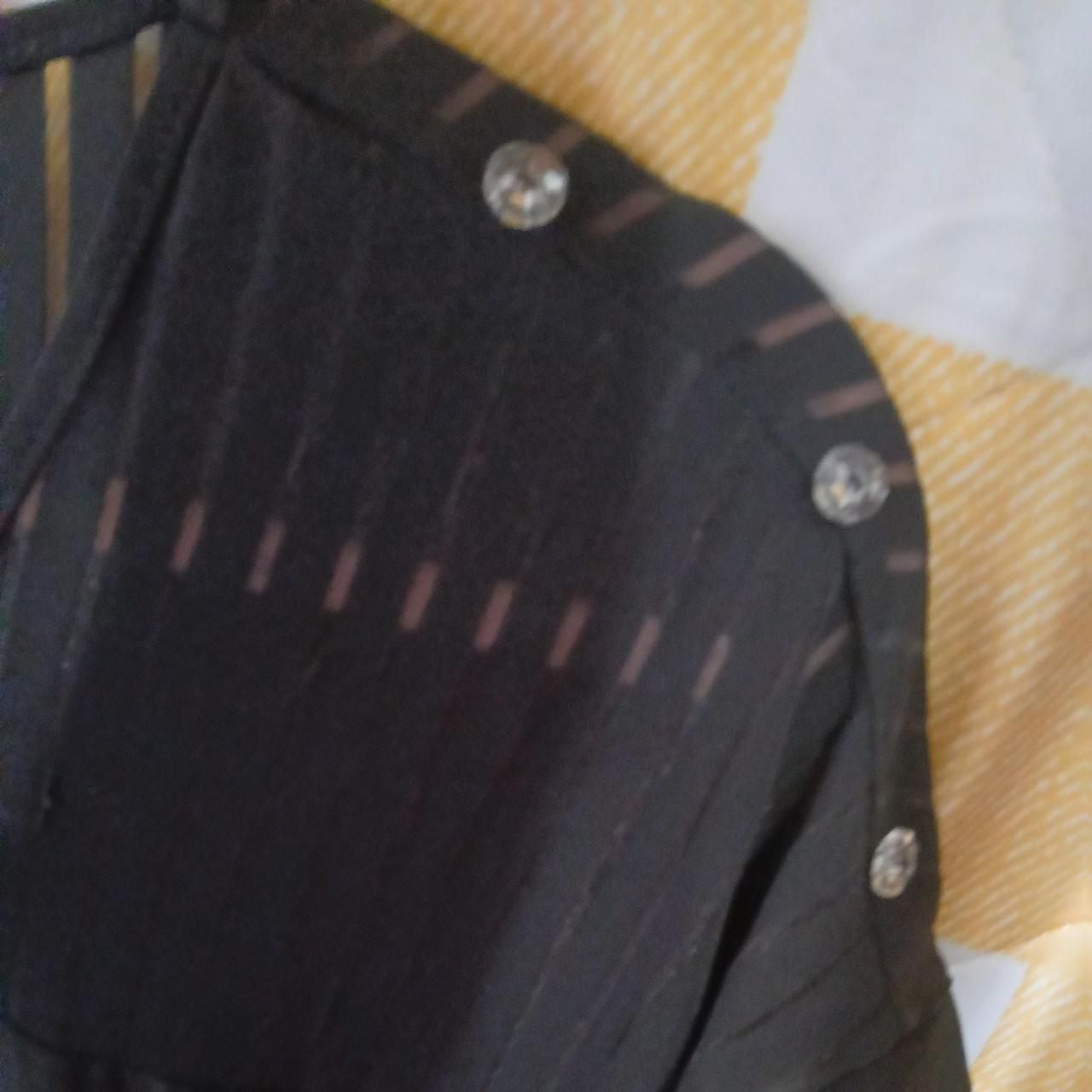 Adele & May Black Sheer Striped Rhinestone Button Top 5