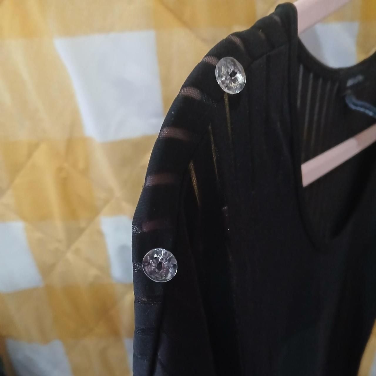 Adele & May Black Sheer Striped Rhinestone Button Top 6