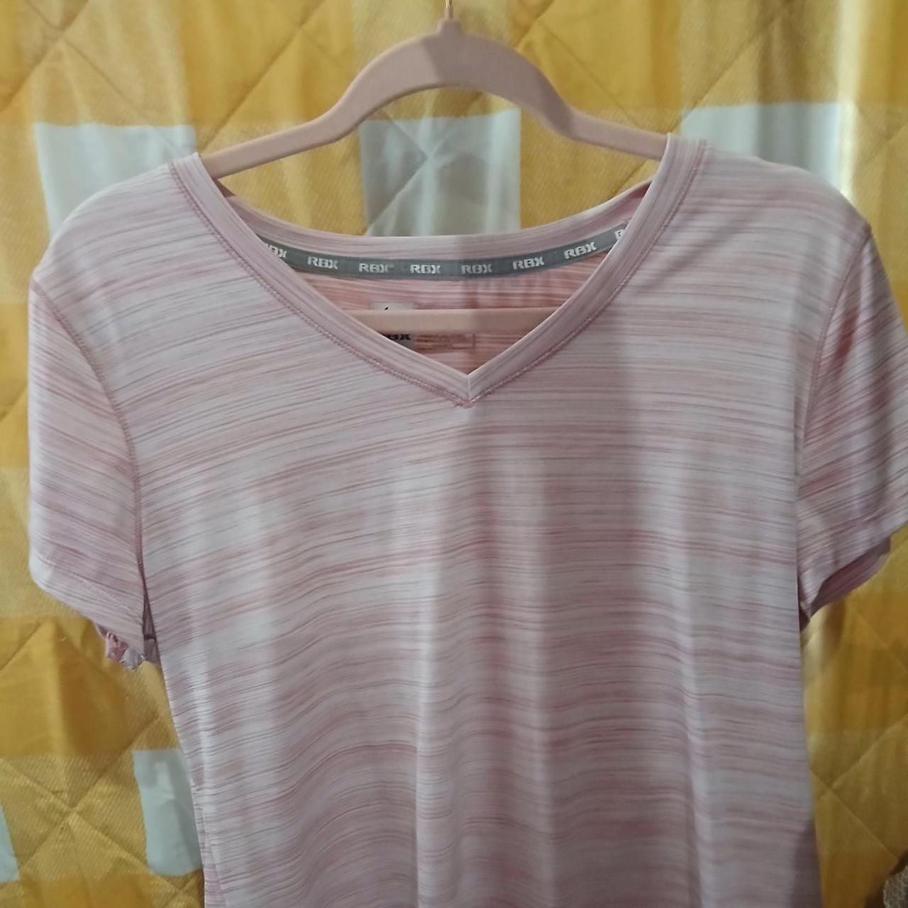 RBX X-Dri Pink Striped V-Neck Athletic T-Shirt 2