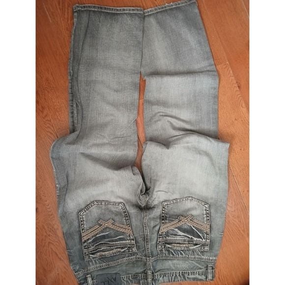 Axel Brand Men's Gray Medium Wash Straight Leg Denim Jeans 5-Pocket Logo 8